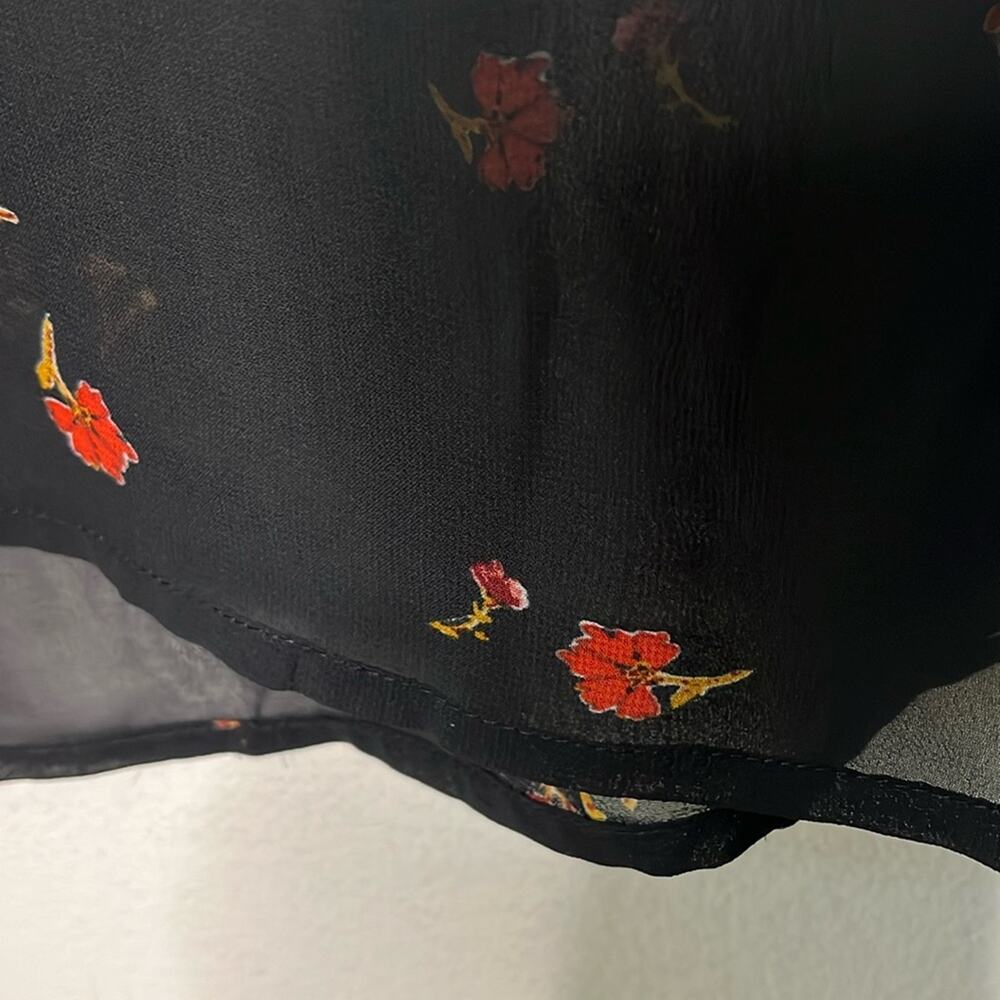Ana Black Floral Blouse Womens XXL Sheer Elastic Cuffs Feminine Fairy Whimsigoth - Picture 4 of 13